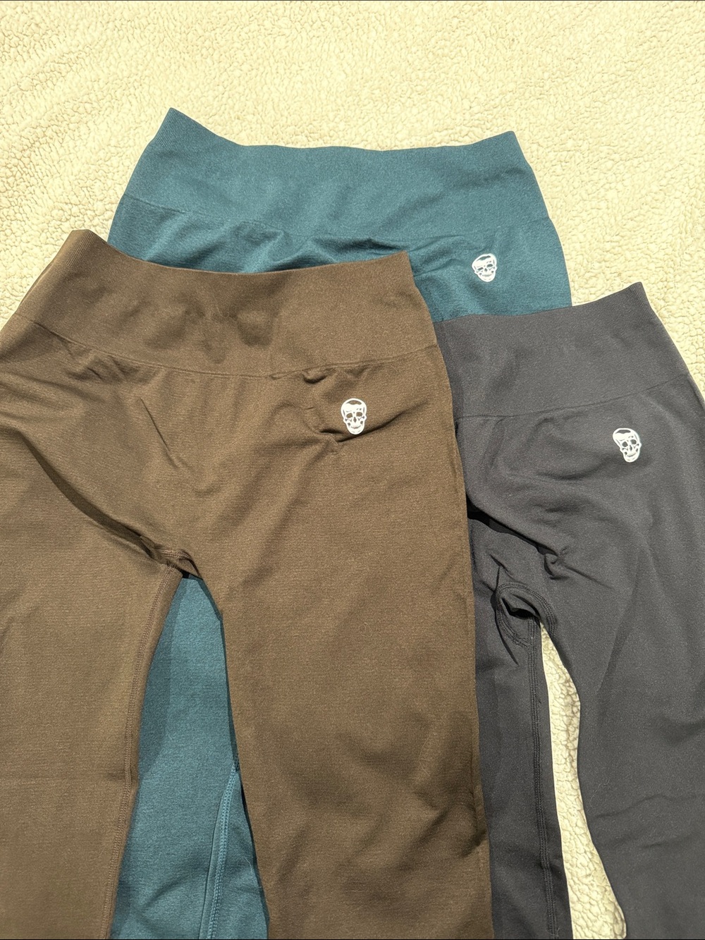 GymReapers Stretch Skull Logo Leggings in Brown, Teal, and Black